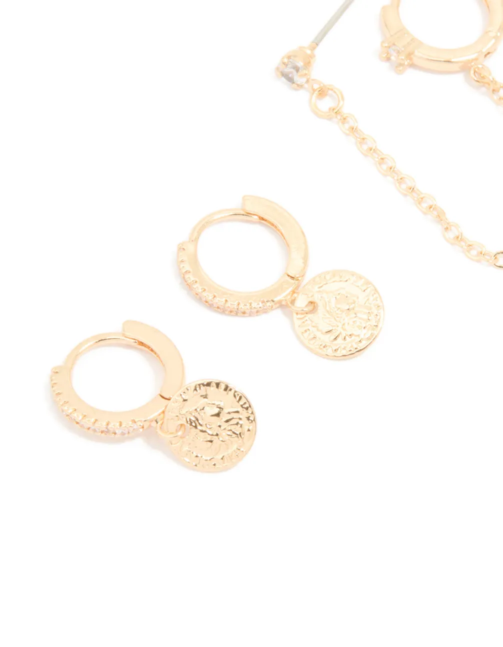 Gold Cubic Zirconia Molten Huggies & Chain Earrings 3-Pack sold by lovisa product image thumbnail 2