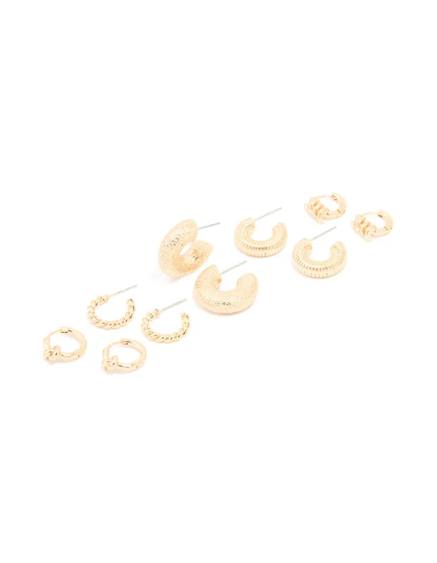 Gold Twisted & Molten Hoop Earrings 5-Pack sold by lovisa