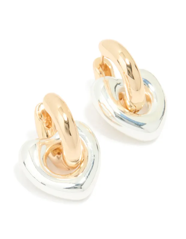 Mixed Metal Heart Drop Huggie Earrings sold by lovisa