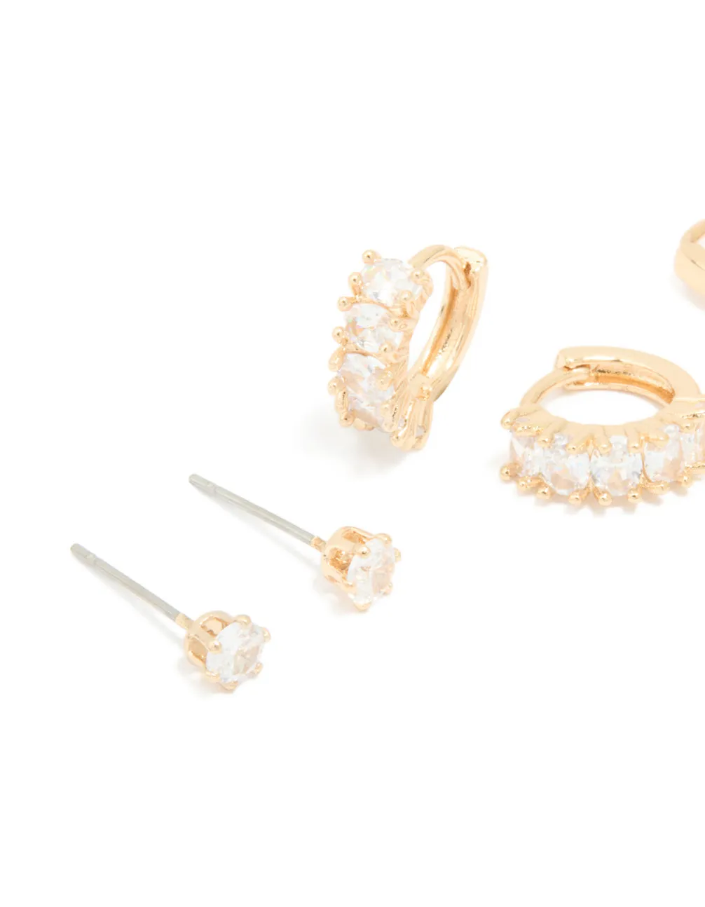 Gold Cubic Zirconia Hoop & Stud Earrings 3-Pack sold by lovisa product image thumbnail 2