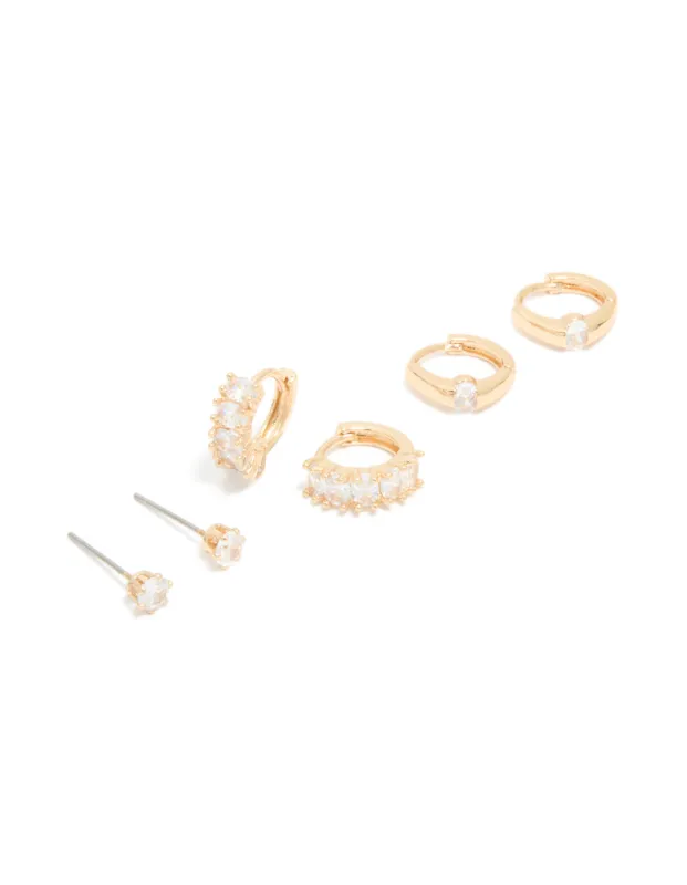 Gold Cubic Zirconia Hoop & Stud Earrings 3-Pack sold by lovisa