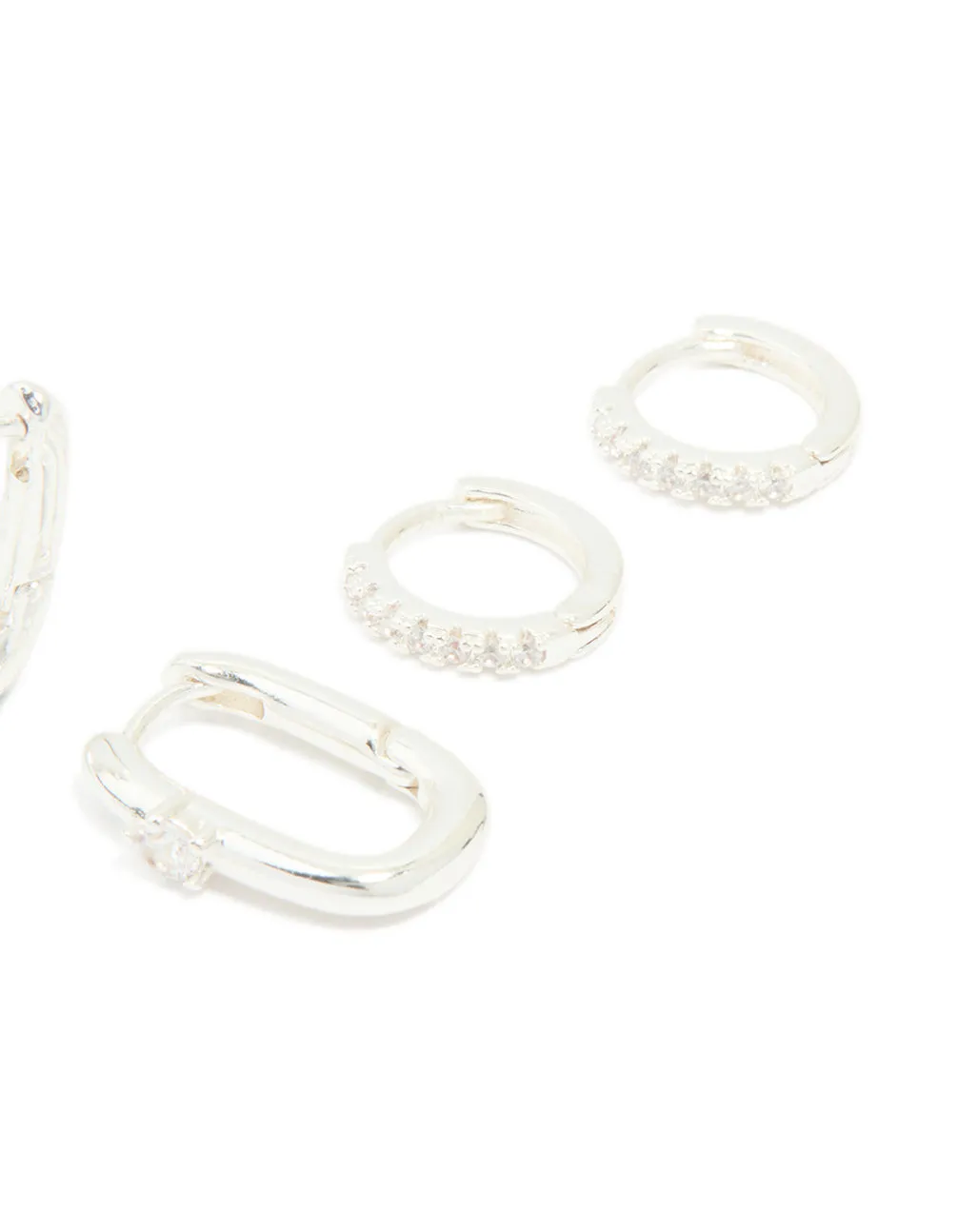 Silver Cubic Zirconia Rectangle Hoop & Stud Earrings 3-Pack sold by lovisa product image thumbnail 3