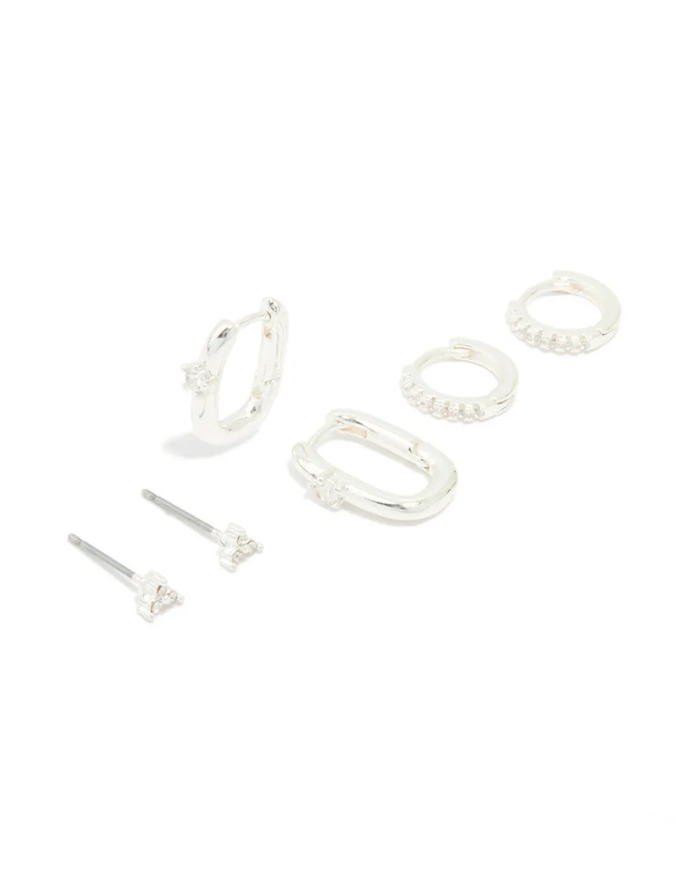 Silver Cubic Zirconia Rectangle Hoop & Stud Earrings 3-Pack sold by lovisa