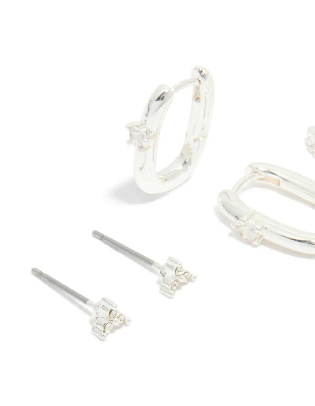 Silver Cubic Zirconia Rectangle Hoop & Stud Earrings 3-Pack sold by lovisa product image thumbnail 2