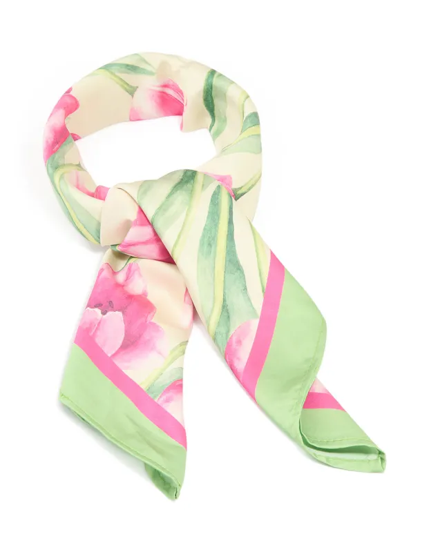 Pink & Green Tulip Flower Print Scarf sold by lovisa