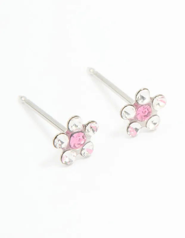 Surgical Stainless Steel Pink Cubic Zirconia Daisy Piercing Stud sold by lovisa