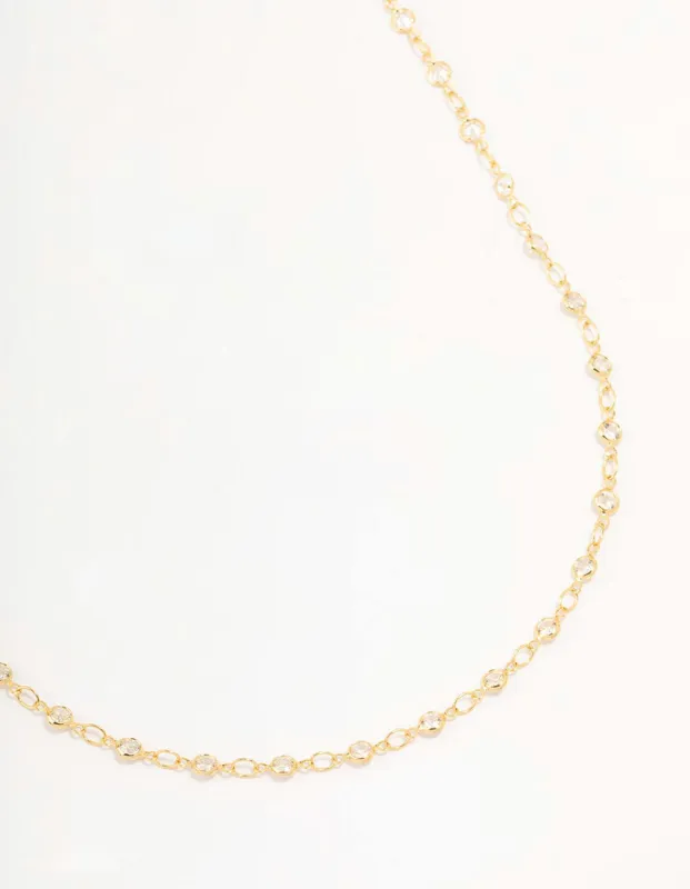 Gold Plated Station Flat Crystal Necklace sold by lovisa