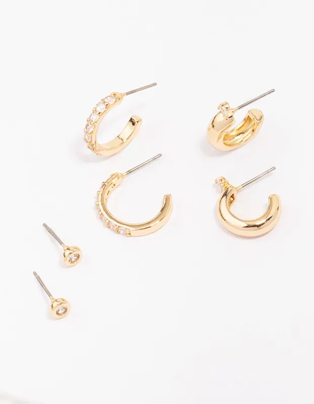 Gold Plated Cubic Zirconia Chunky Hoop Earring 3-Pack sold by lovisa