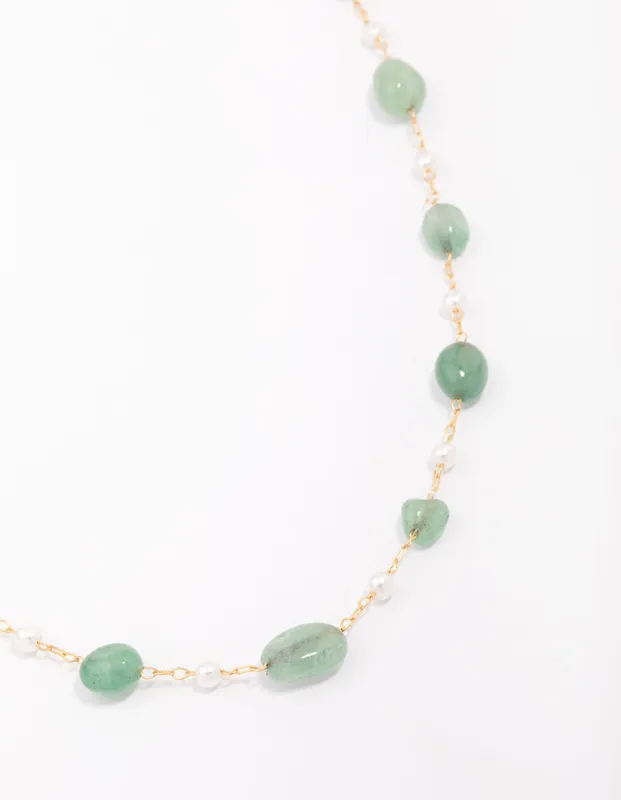 Gold Plated Alternating Semi-Precious Stone Chain Necklace sold by lovisa