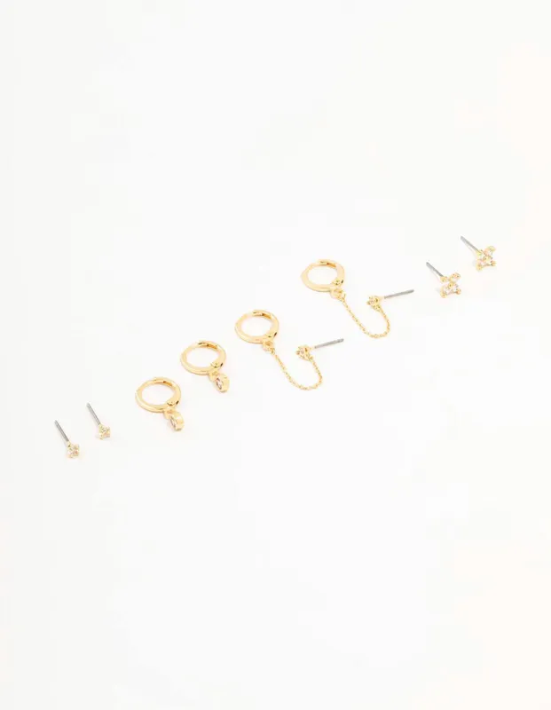 Gold Plated Round Cubic Zirconia & Chain Earrings 5-Pack sold by lovisa