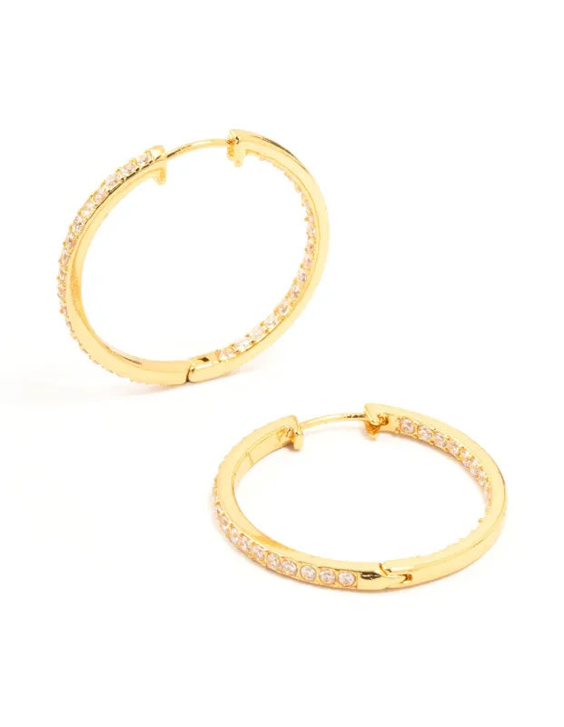 Gold Plated Large Inner Pave Hoop Earrings sold by lovisa