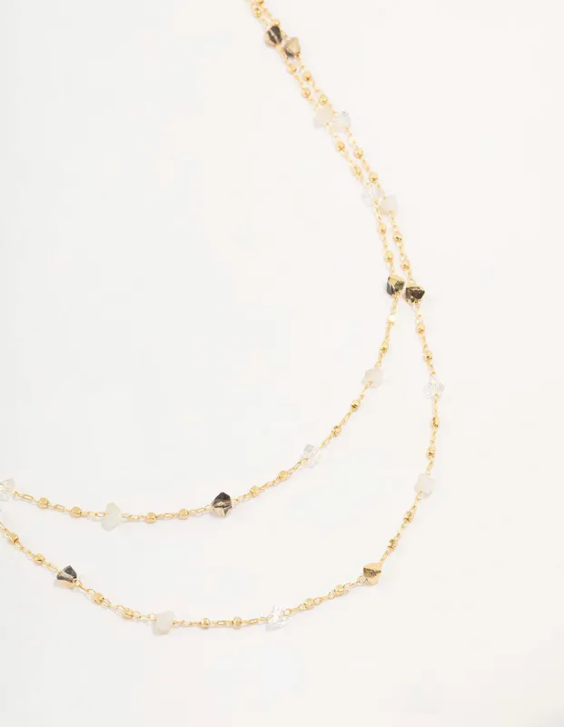 Gold Plated Station Semi Precious Shards And Ball Layered Necklace sold by lovisa