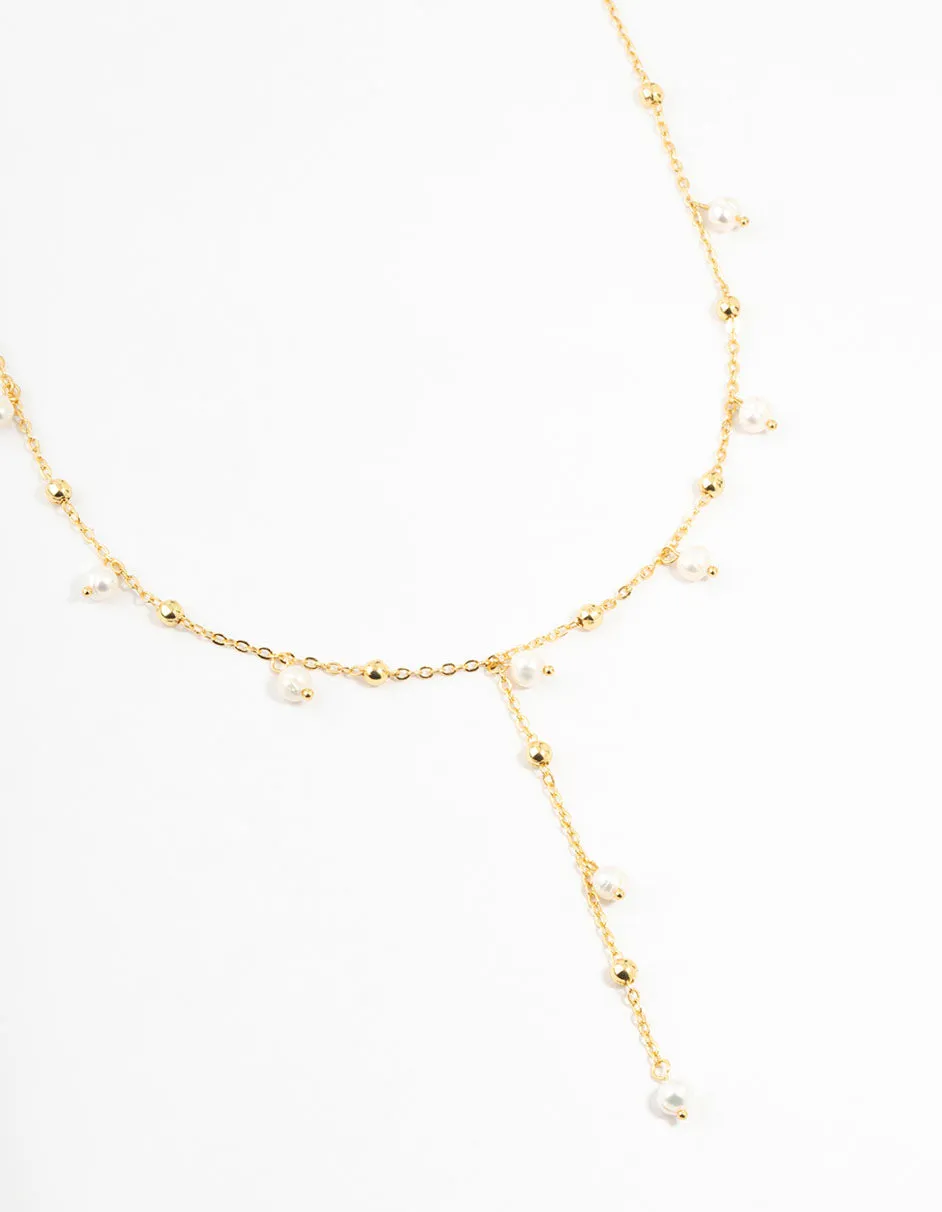 Gold Plated Alternating Pearl & Ball Y Necklace sold by lovisa
