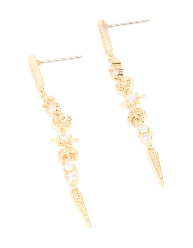 Gold Plated Cubic Zirconia Celestial Linear Earrings sold by lovisa