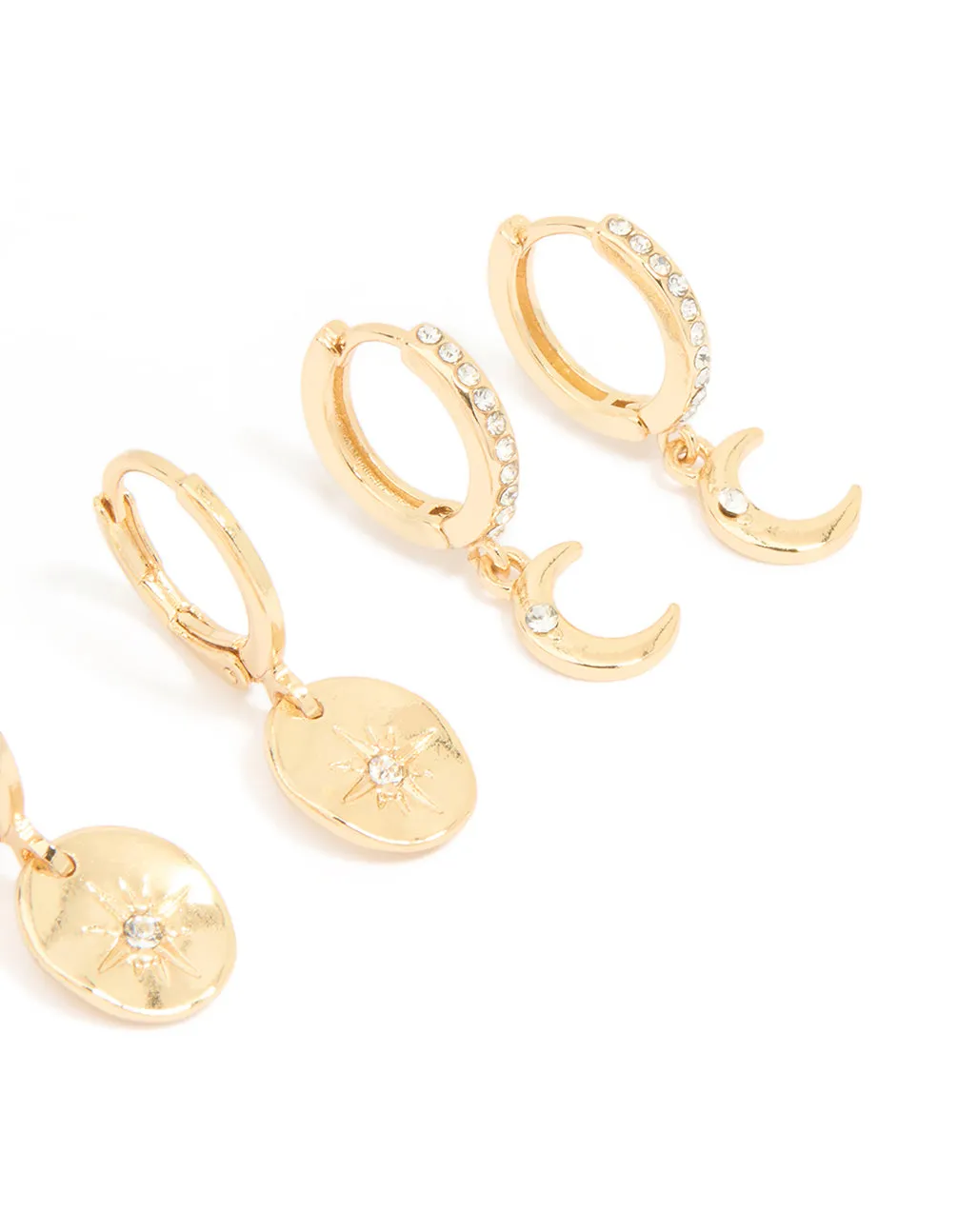 Gold Plated Diamante Celestial Huggie Earrings 3-Pack sold by lovisa product image thumbnail 3