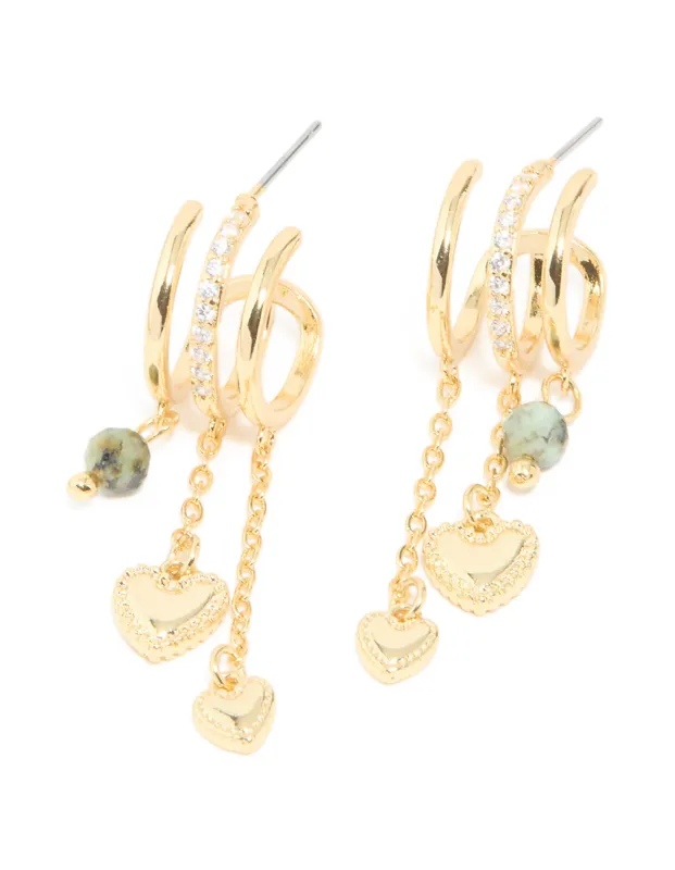 Gold Plated Heart & Semi Precious Stone Chain Hoop Earrings sold by lovisa