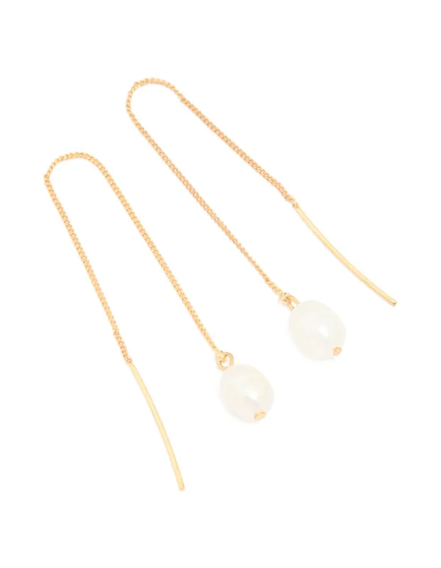 Gold Plated Freshwater Pearl Thread Through Earrings sold by lovisa