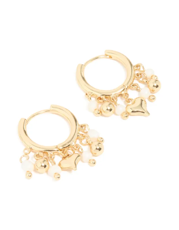 Gold Plated Freshwater Pearl Heart Drop Huggie Earrings sold by lovisa