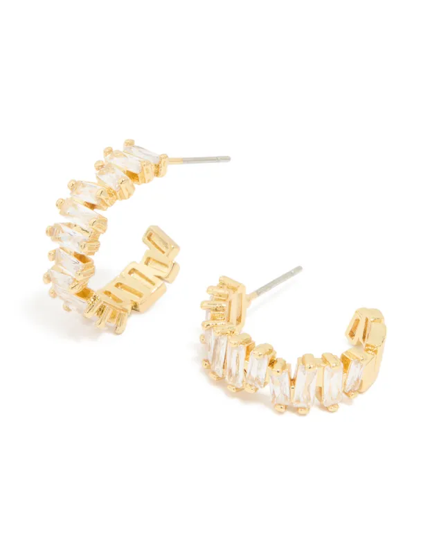 Gold Plated Organic Cubic Zirconia Baguette Hoop Earrings sold by lovisa