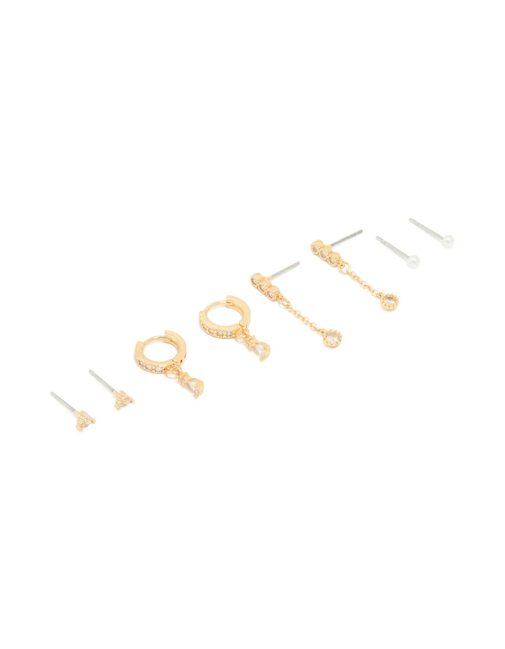 Gold Plated Cubic Zirconia & Dainty Pearl Earrings 4-Pack sold by lovisa