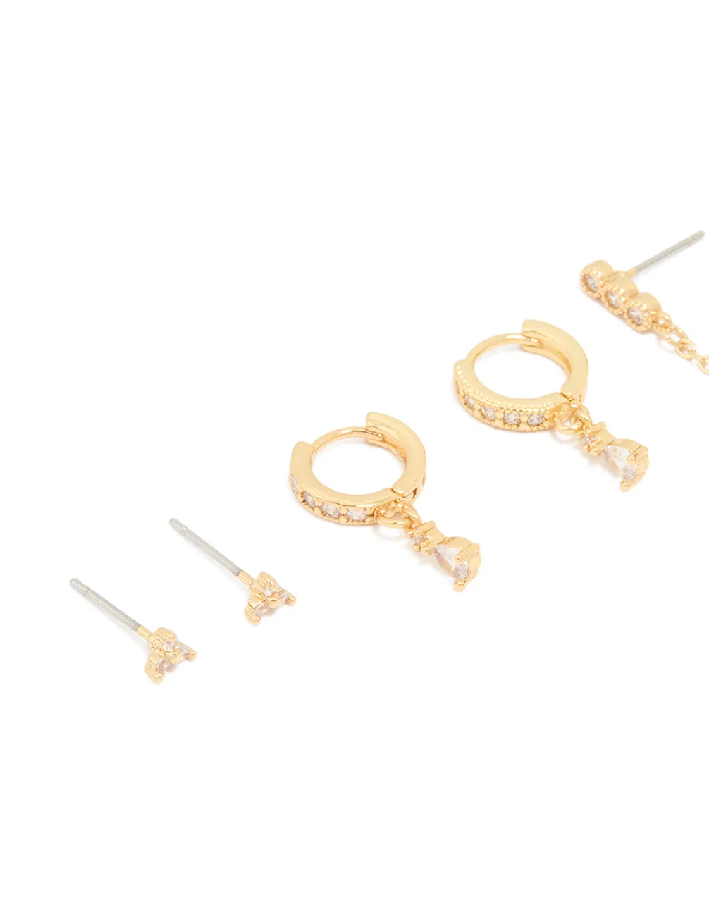 Gold Plated Cubic Zirconia & Dainty Pearl Earrings 4-Pack sold by lovisa product image thumbnail 2