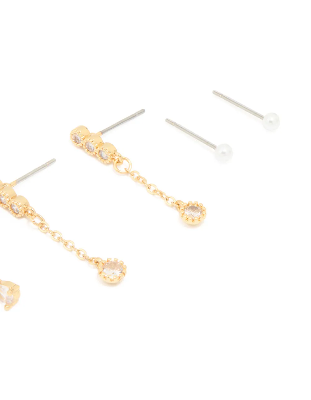 Gold Plated Cubic Zirconia & Dainty Pearl Earrings 4-Pack sold by lovisa product image thumbnail 3