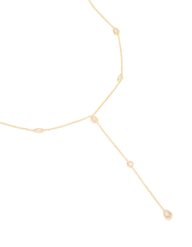 Gold Plated Cubic Zirconia Y-Necklace sold by lovisa