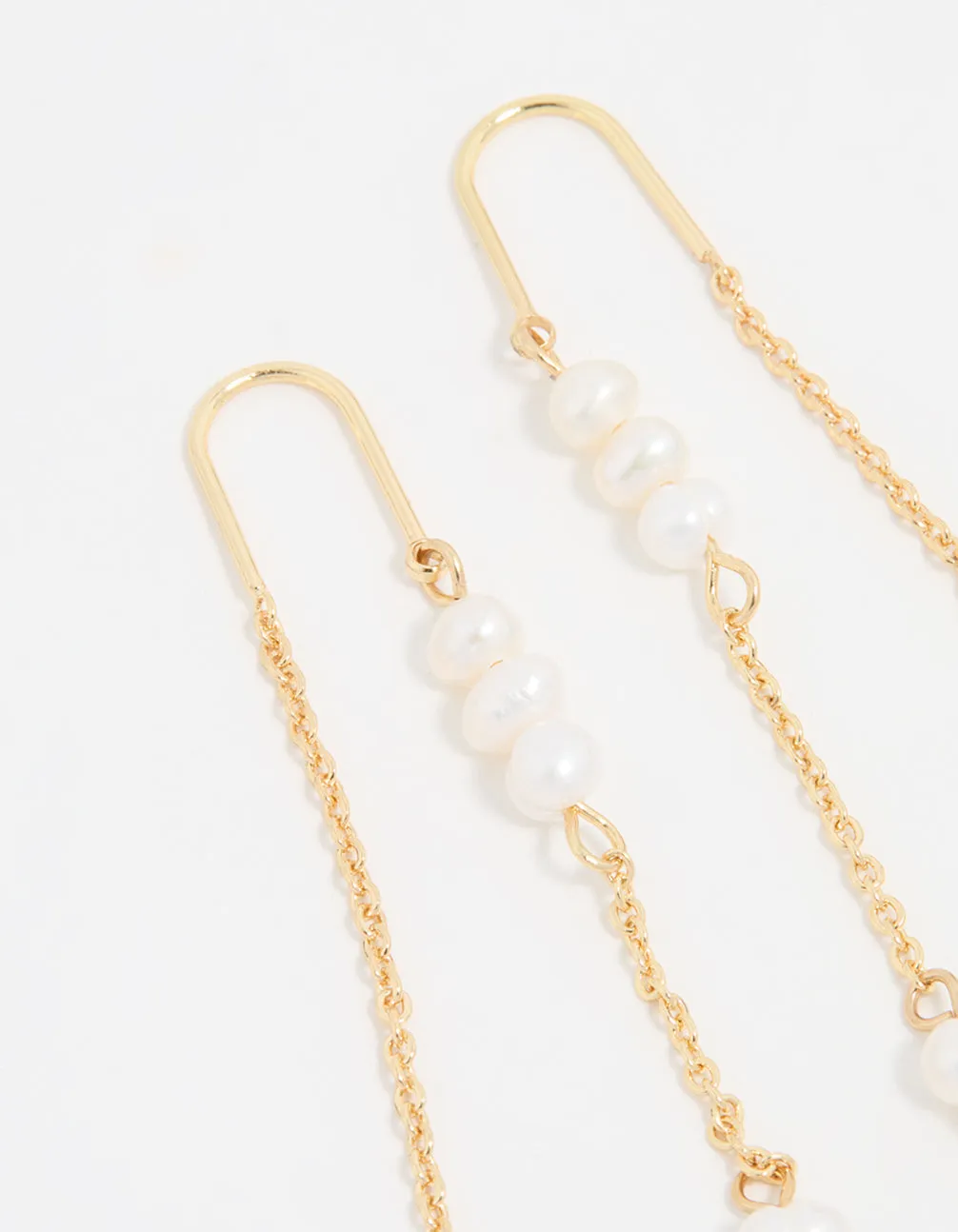 Gold Plated Freshwater Pearl Drop Threader Earrings sold by lovisa product image thumbnail 4