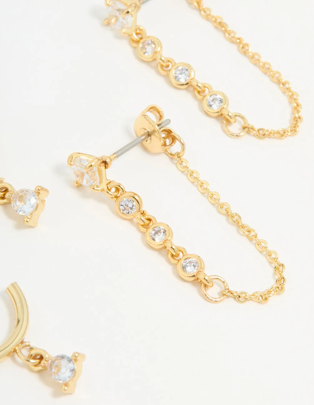 Gold Plated Cubic Zirconia Stud & Chain Earrings 2-Pack sold by lovisa product image thumbnail 3