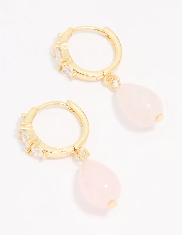 Gold Plated Cubic Zirconia Semi Precious Drop Earrings sold by lovisa