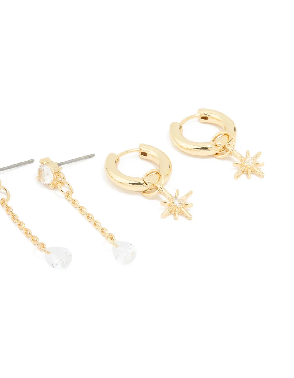 Gold Plated Cubic Zirconia Celestial Hoop & Chain Drop Earrings 4-Pack sold by lovisa product image thumbnail 3
