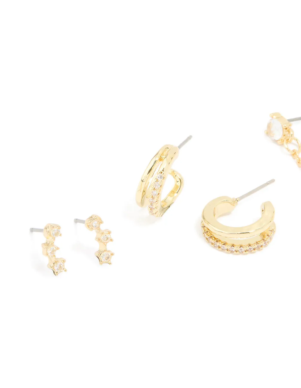 Gold Plated Cubic Zirconia Celestial Hoop & Chain Drop Earrings 4-Pack sold by lovisa product image thumbnail 2