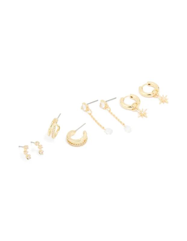 Gold Plated Cubic Zirconia Celestial Hoop & Chain Drop Earrings 4-Pack sold by lovisa