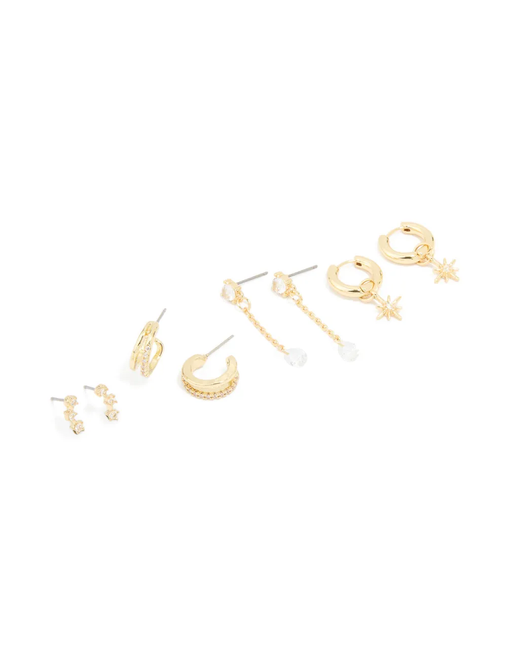 Gold Plated Cubic Zirconia Celestial Hoop & Chain Drop Earrings 4-Pack sold by lovisa