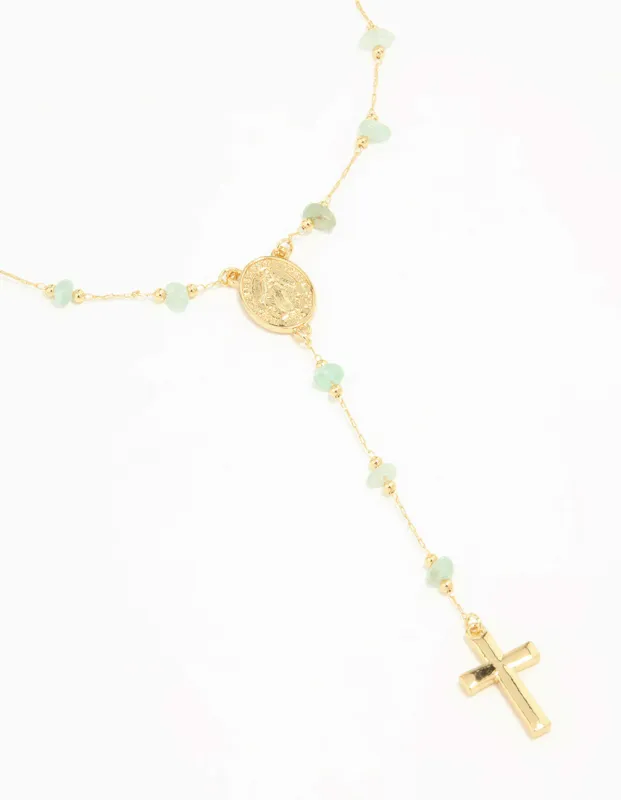 Gold Plated Green Semi Precious Cross Y-Necklace sold by lovisa