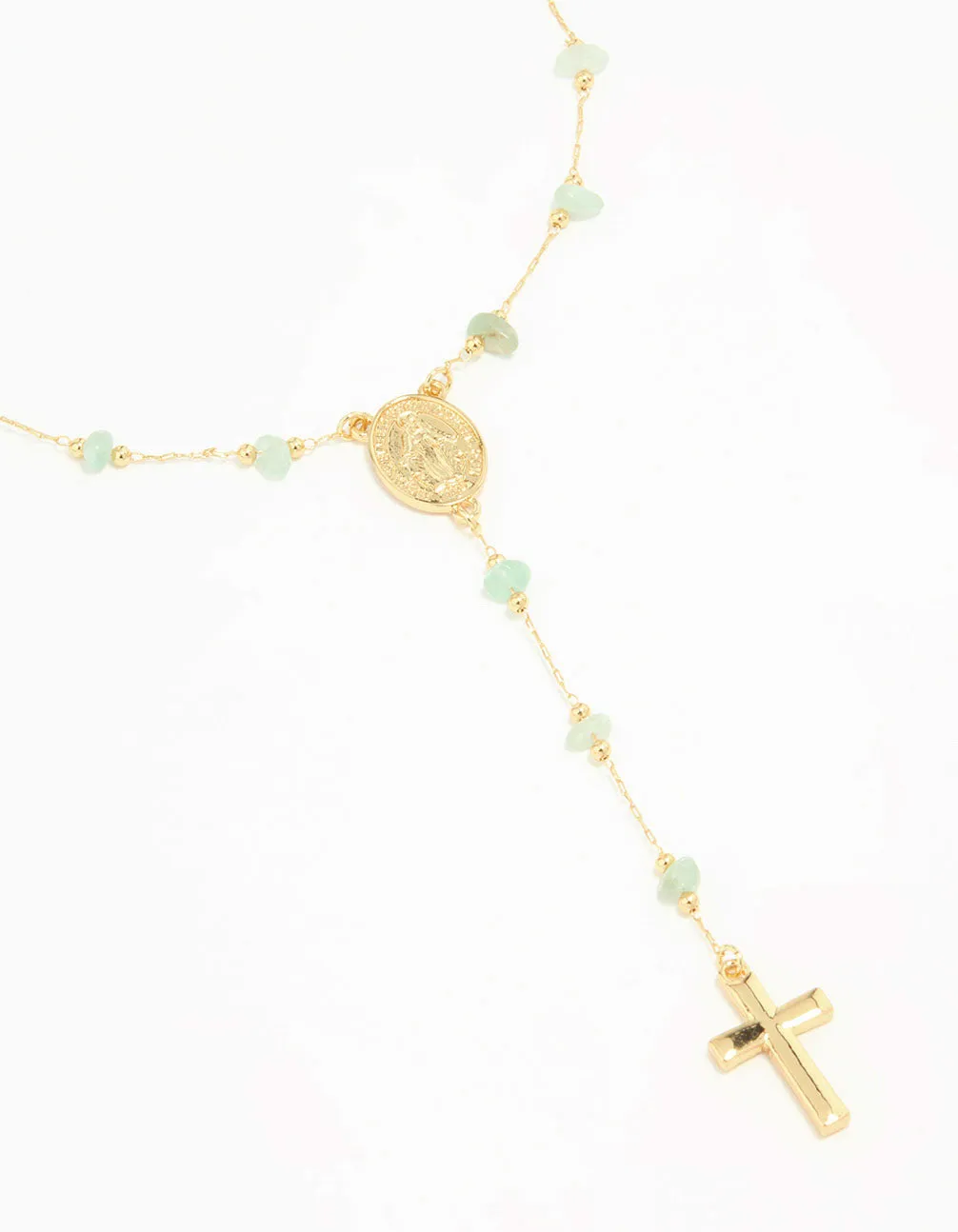 Gold Plated Green Semi Precious Cross Y-Necklace sold by lovisa