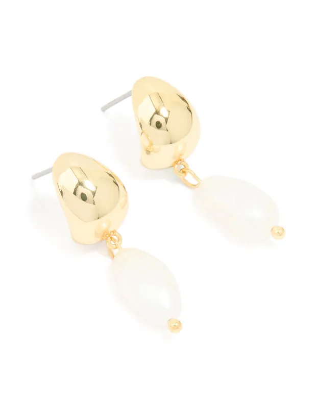 Gold Plated Freshwater Pearl Drop Hoop Earrings sold by lovisa