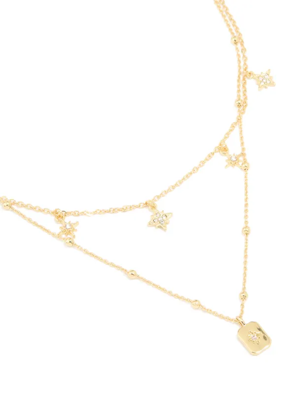 Gold Plated Celestial Charms Layered Necklace sold by lovisa