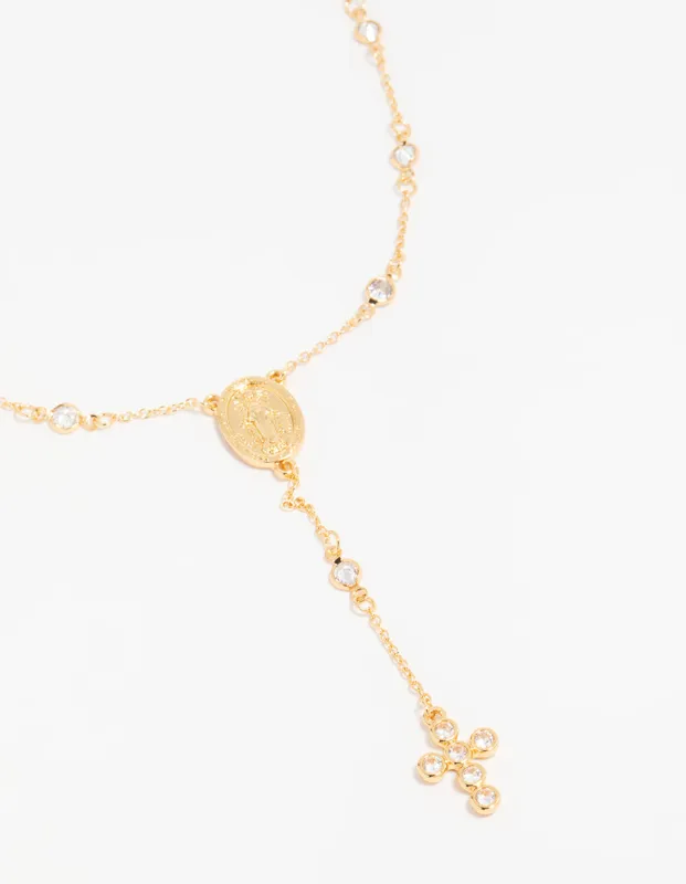 Gold Plated Cubic Zirconia Cross Y-Necklace sold by lovisa