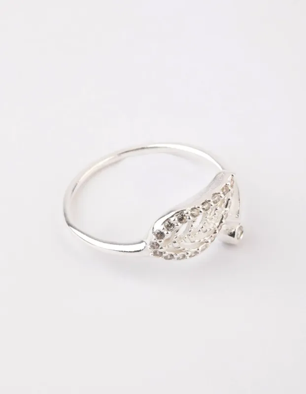 Sterling Silver Diamante Leaf Open Ring sold by lovisa