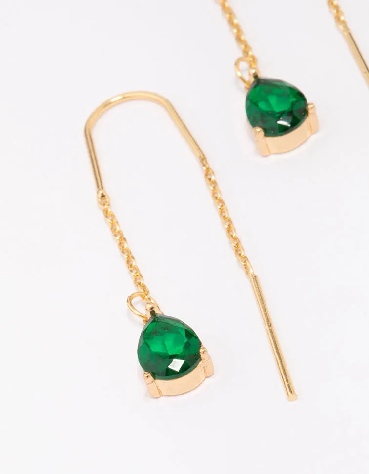 Gold Plated Cubic ZIrconia Emerald Threader Drop Earrings sold by lovisa product image thumbnail 2