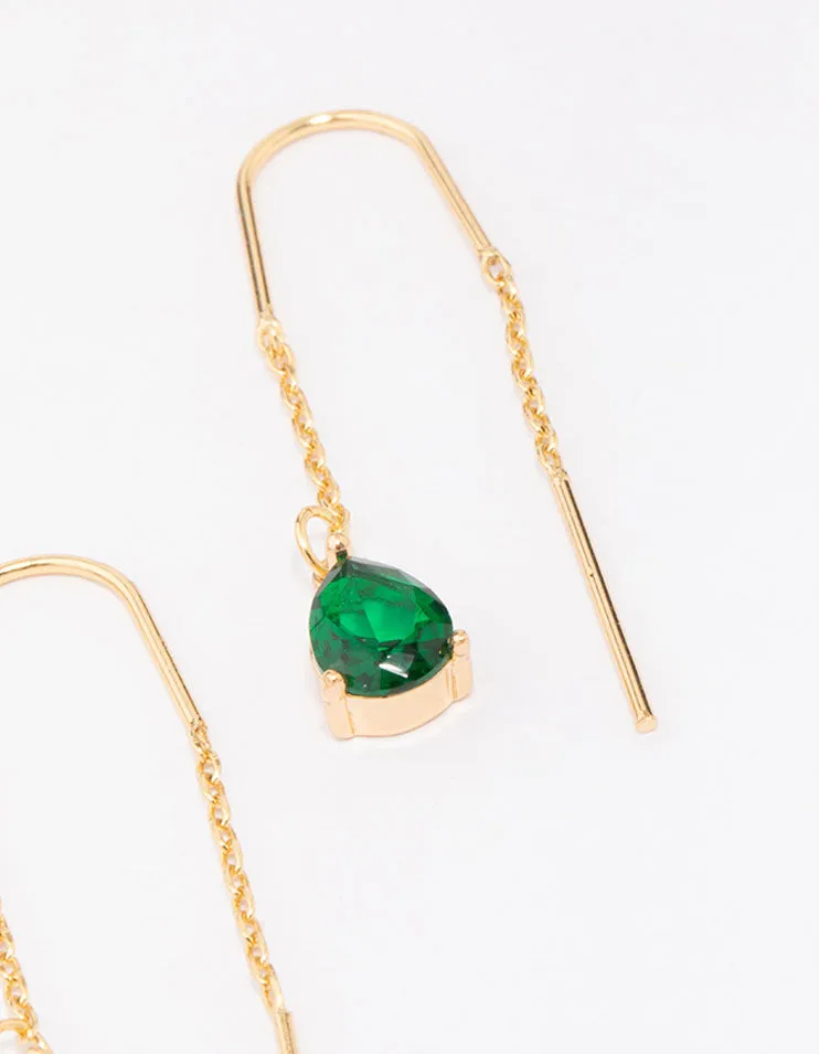 Gold Plated Cubic ZIrconia Emerald Threader Drop Earrings sold by lovisa product image thumbnail 3