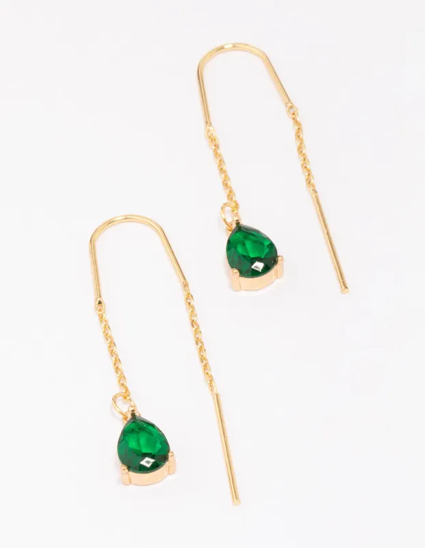 Gold Plated Cubic ZIrconia Emerald Threader Drop Earrings sold by lovisa