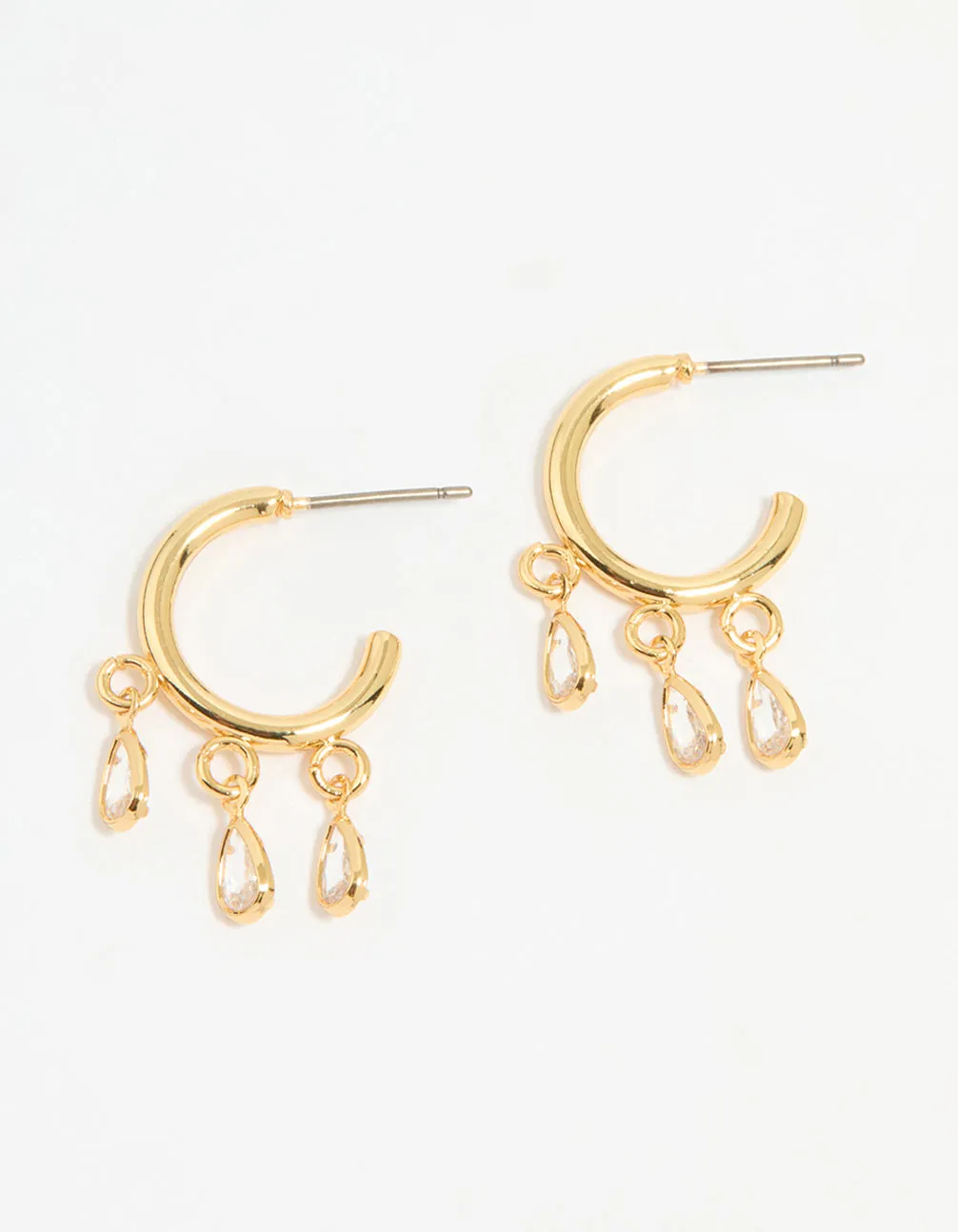 Gold Plated Cubic Zirconia Trio Droplet Hoop Earrings sold by lovisa