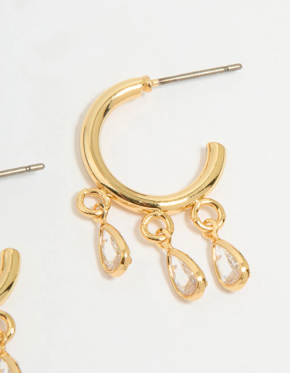 Gold Plated Cubic Zirconia Trio Droplet Hoop Earrings sold by lovisa product image thumbnail 3