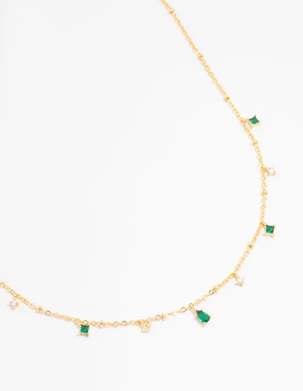 Gold Plated Cubic Zirconia Emerald Pear Dainty Station Necklace sold by lovisa