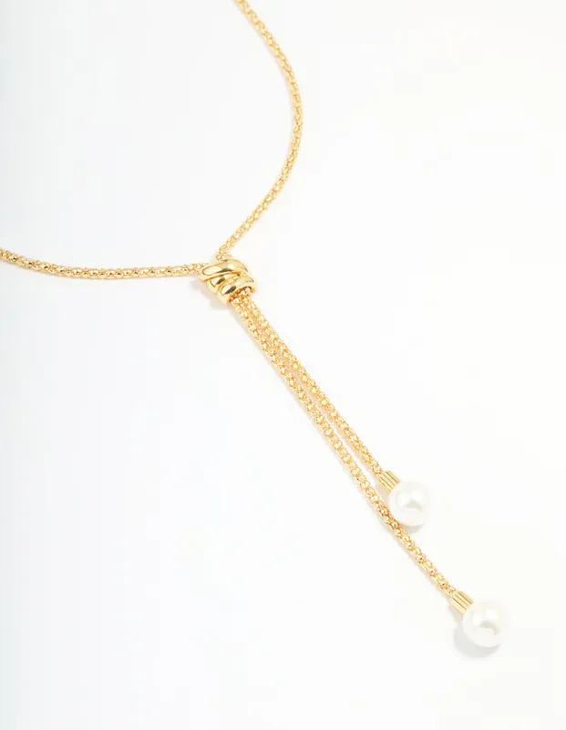 Gold Plated Pearl Lariat Adjustable Necklace sold by lovisa
