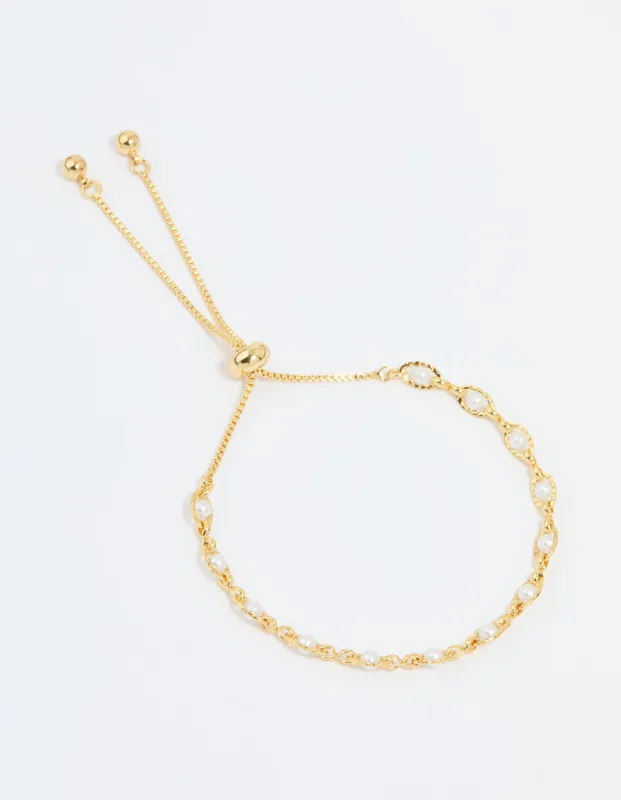 Gold Plated Pearl Twisted Toggle Bracelet sold by lovisa