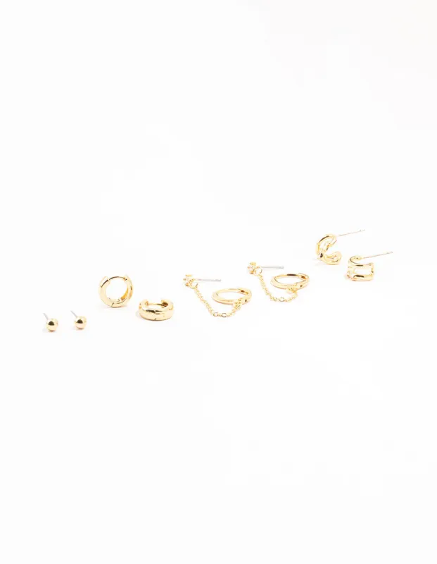 Gold Plated Chunky Hoop & Chain Earrings 4-Pack sold by lovisa