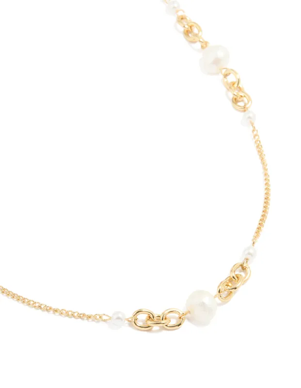 Gold Plated Freshwater Pearl & Mini Link Necklace sold by lovisa